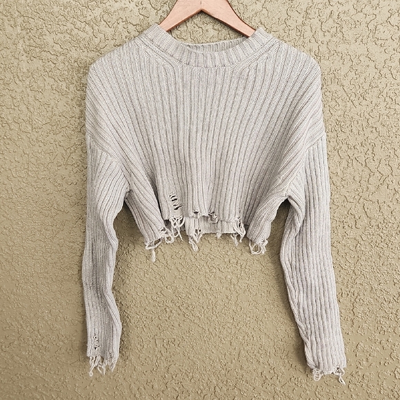 Zara Ribbed Distressed Sweater Metallic Silver - Picture 2 of 9